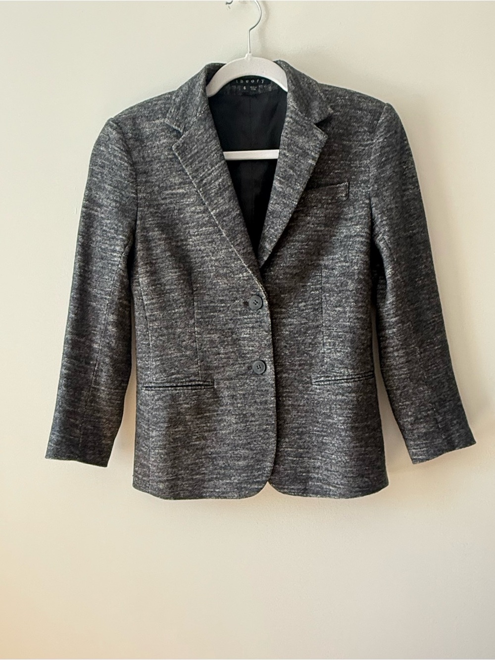 Theory Grey Fitted Blazer Size 6 Virgin Wool Blend EUC